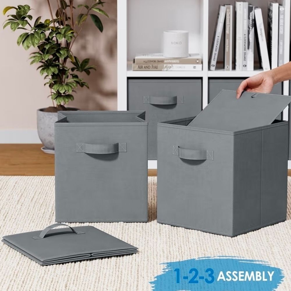 🔸️Gray Canvas Dual Handle Collapsible Storage Bin Set of 4 - Picture 4 of 12